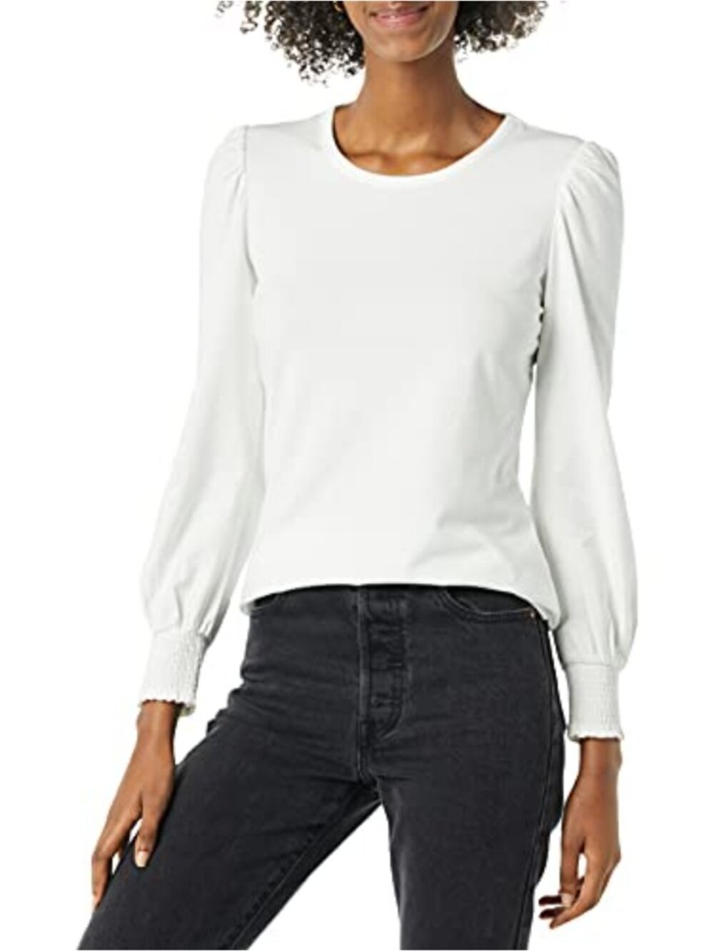 Women's Long Sleeve Crew Neck Smocked Cuff T-Shirt Cotton Modal